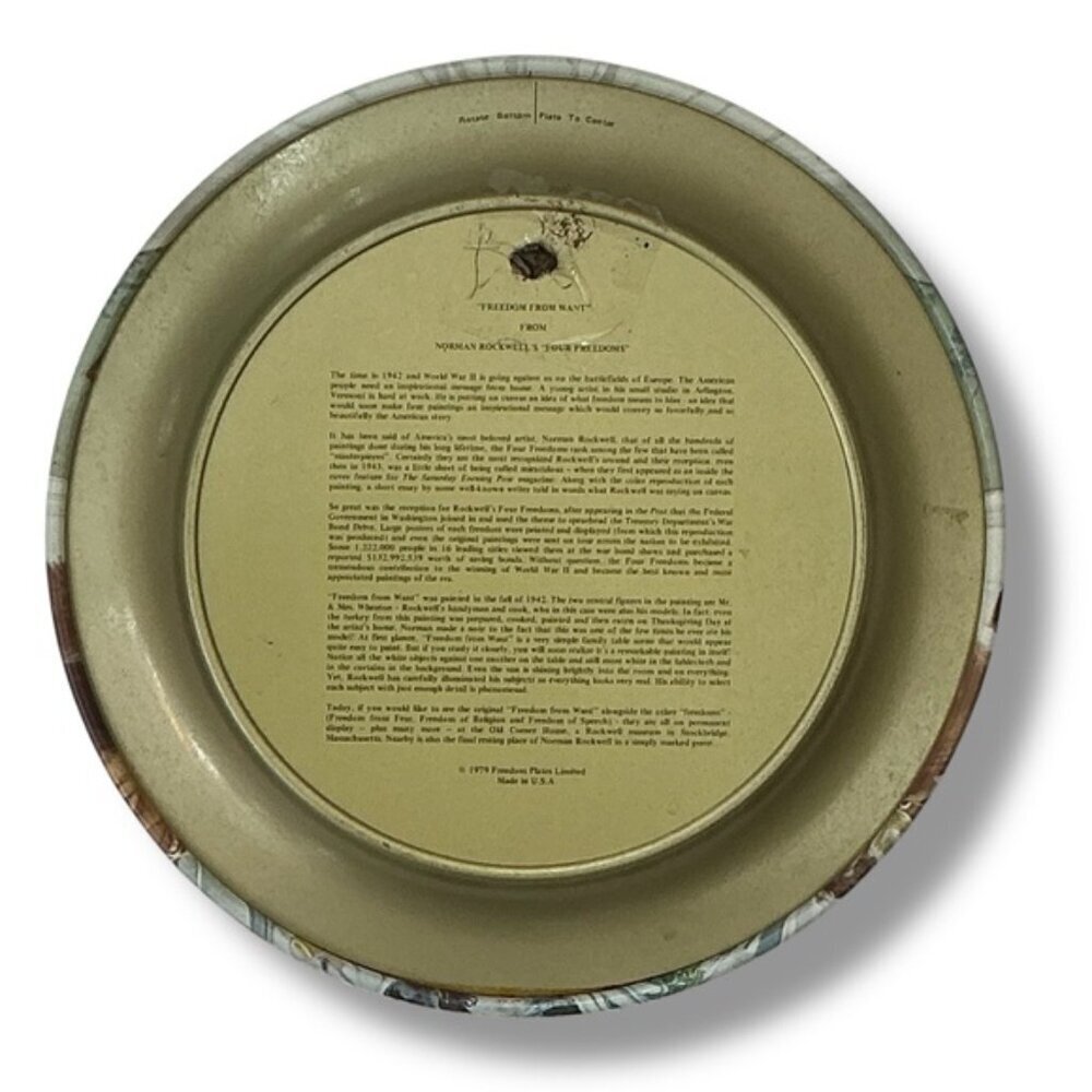 Norman Rockwell Thanksgiving Collector Metal Plate Four Freedoms Vintage 1979 - Picture 3 of 16